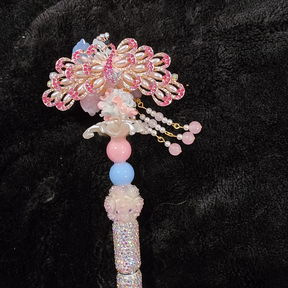 Chic Pink and Blue Beaded Pen